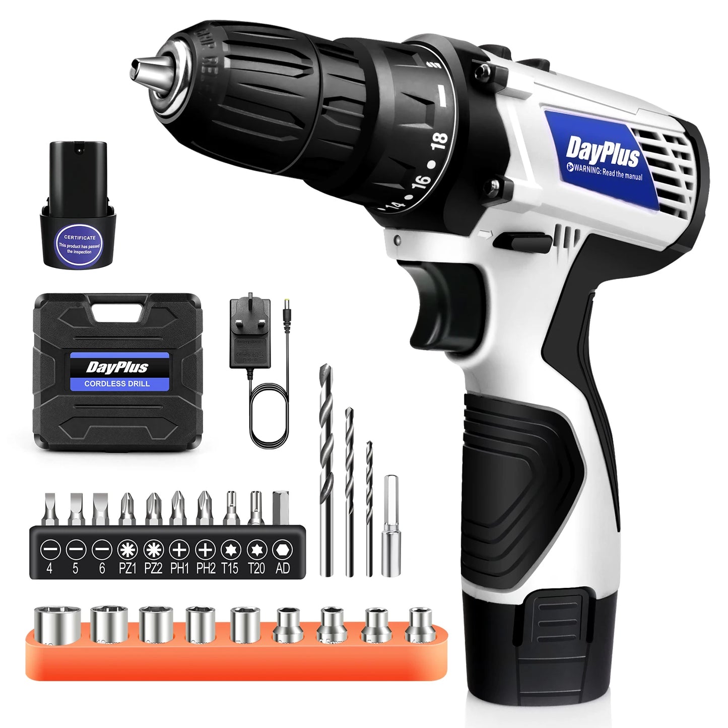 12V Cordless Drill Kit | 18+1 Torque | LED Light | 23-Piece Home DIY Set