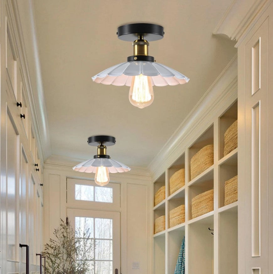 2Pack Ceiling Light Flush Mount E27 Lamp White Scalloped Shade Modern