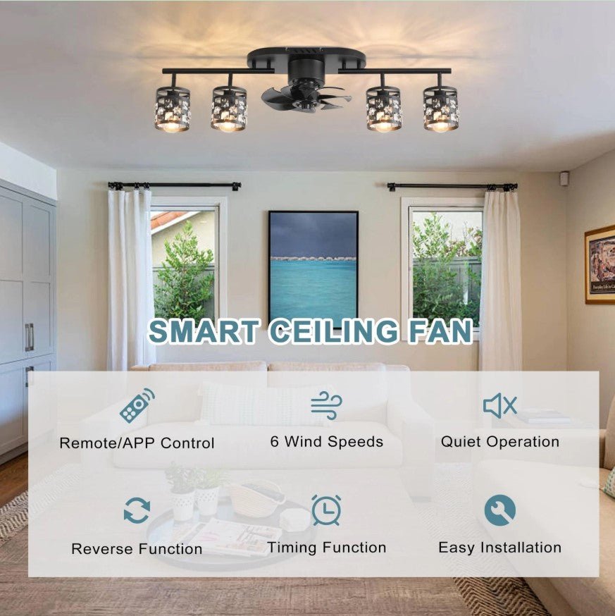 Ceiling Fan 4xE27 With Remote Control Fandelier Flush Mount Black 100cm