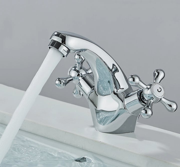 Chrome Cross Handle Basin Tap | Dual Lever Brass Mixer | Classic Bathroom Tap