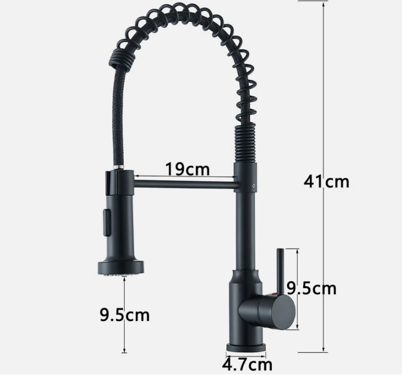Black Spring Kitchen Tap | High-Arc Pull-Down Brass Mixer | Industrial Design