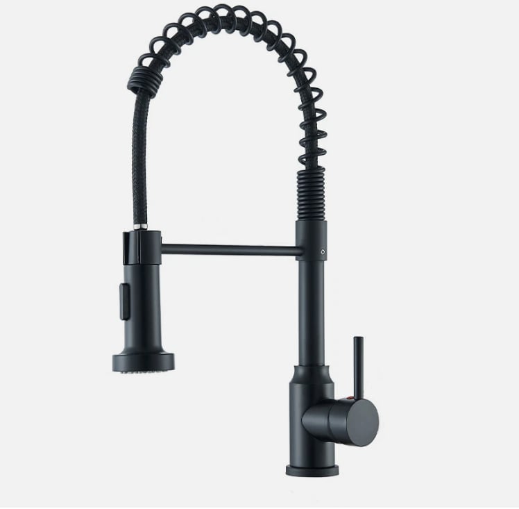 Black Spring Kitchen Tap | High-Arc Pull-Down Brass Mixer | Industrial Design