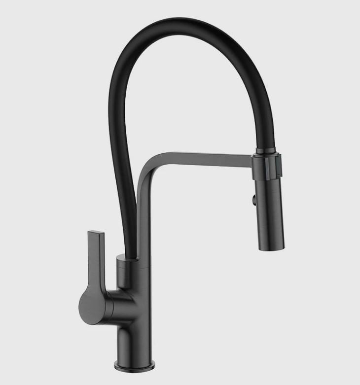 Kitchen Tap Silver/Anthracite Grey Swivel Modern Pull Down Sprayer Stainless Steel