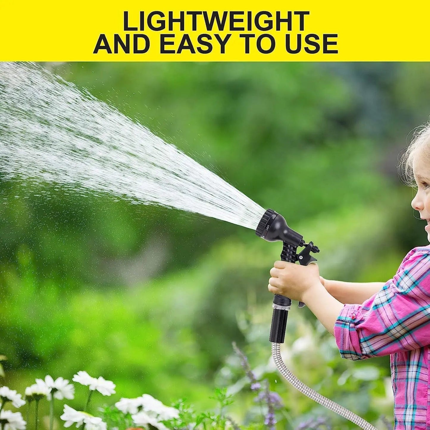 Flexible Stainless Steel Garden Hose with 10-Pattern Spray Nozzles