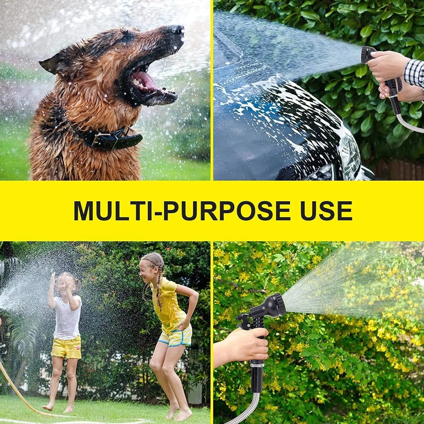 Flexible Stainless Steel Garden Hose with 10-Pattern Spray Nozzles