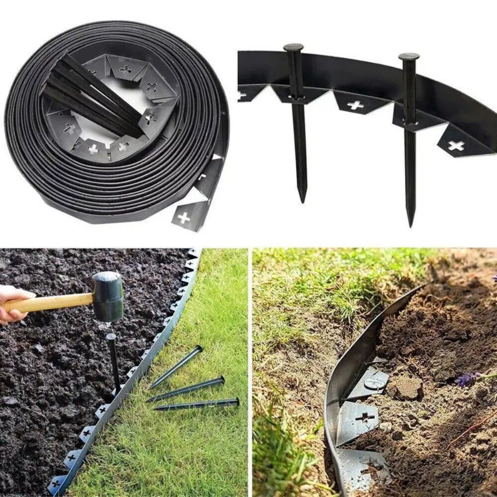 10m Flexible Black Lawn Edging Kit With 30 Stakes