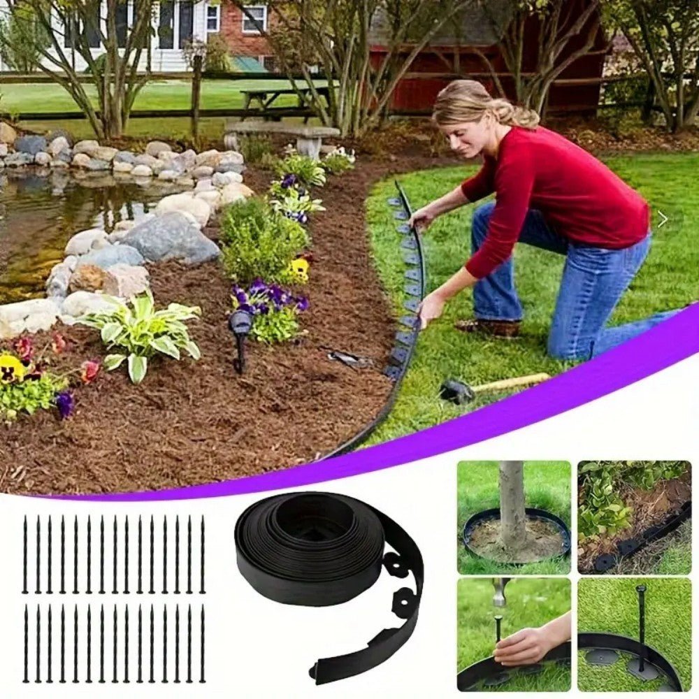 10m Flexible Black Lawn Edging Kit With 30 Stakes