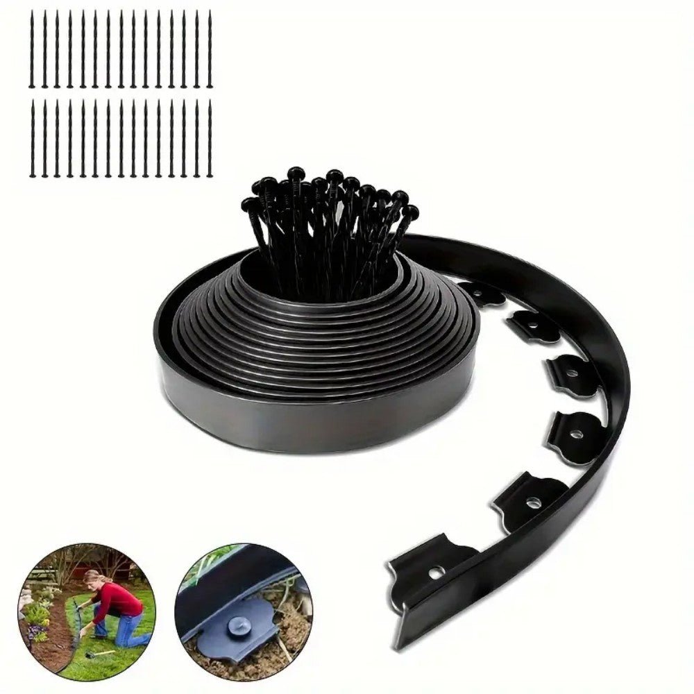 10m Flexible Black Lawn Edging Kit With 30 Stakes