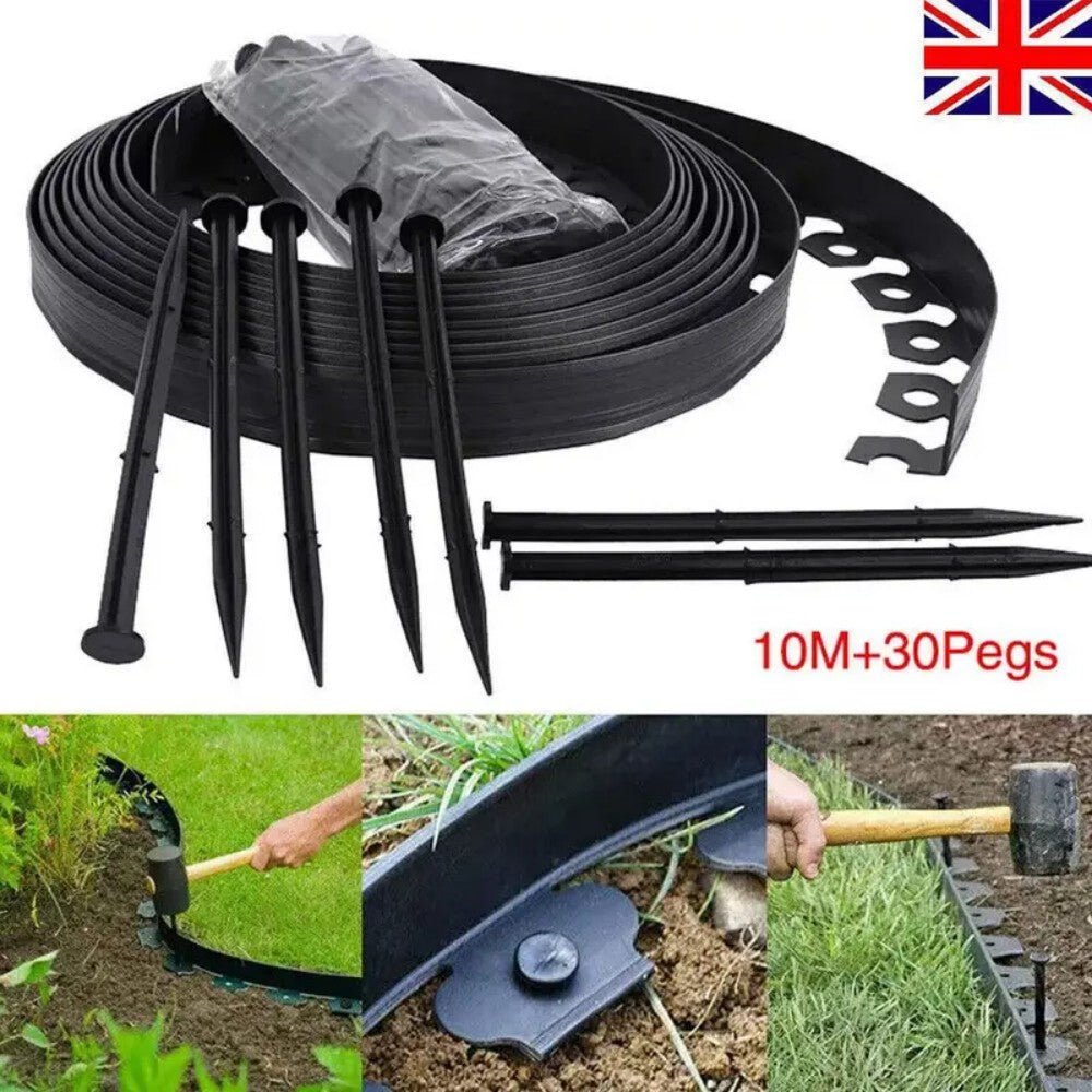 10m Flexible Black Lawn Edging Kit With 30 Stakes