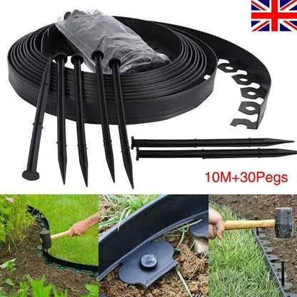 10m Flexible Black Lawn Edging Kit With 30 Stakes
