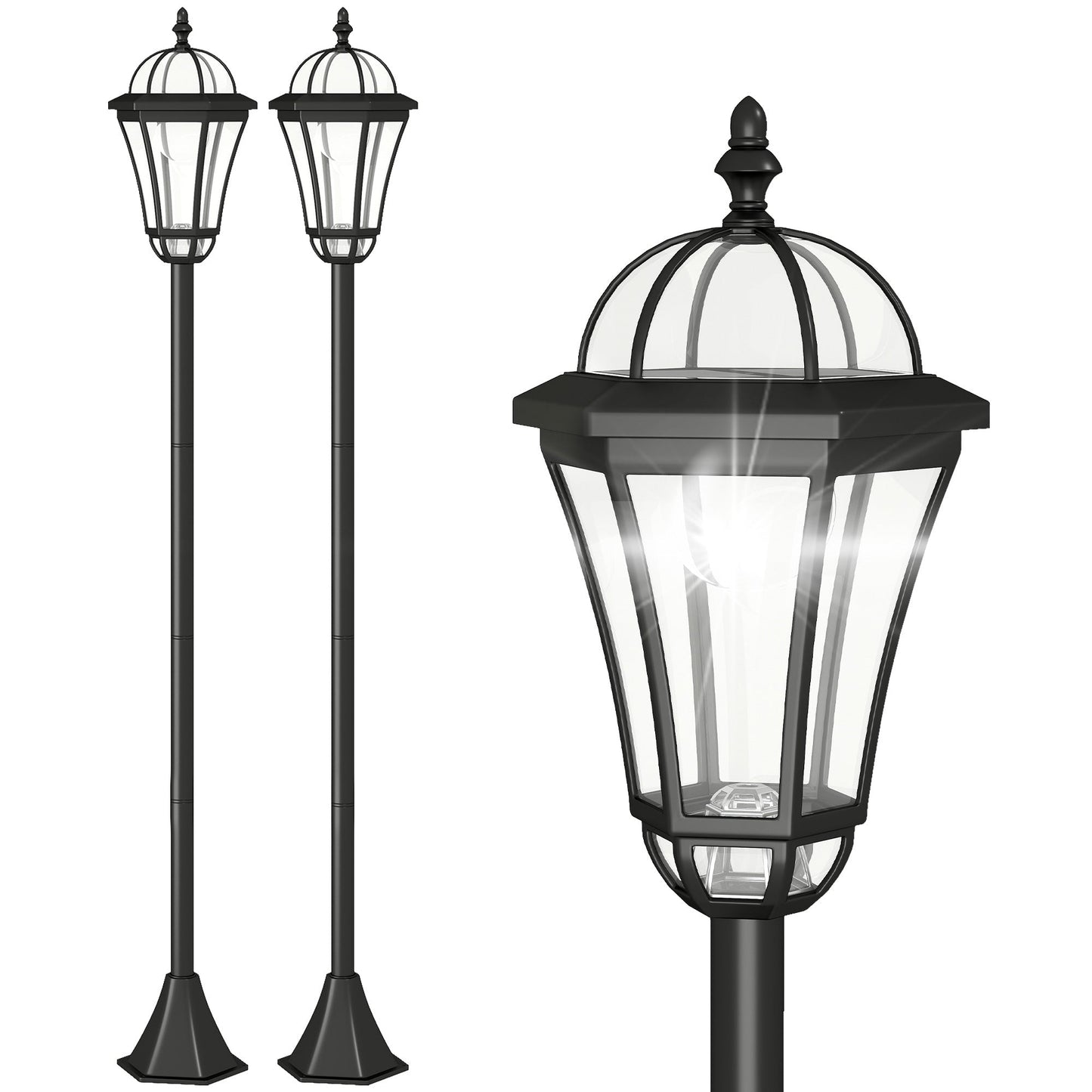 1.3m Solar Lamp Post Set (2 Pcs) - Outdoor Pathway Lighting