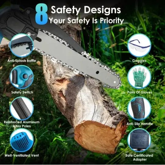 2-in-1 Cordless Pole Saw & Adjustable Length Chainsaw with Auto Oiler Safety Switch For Wood Cutting - 2Pcs 21V 3.0Ah Batteries Included