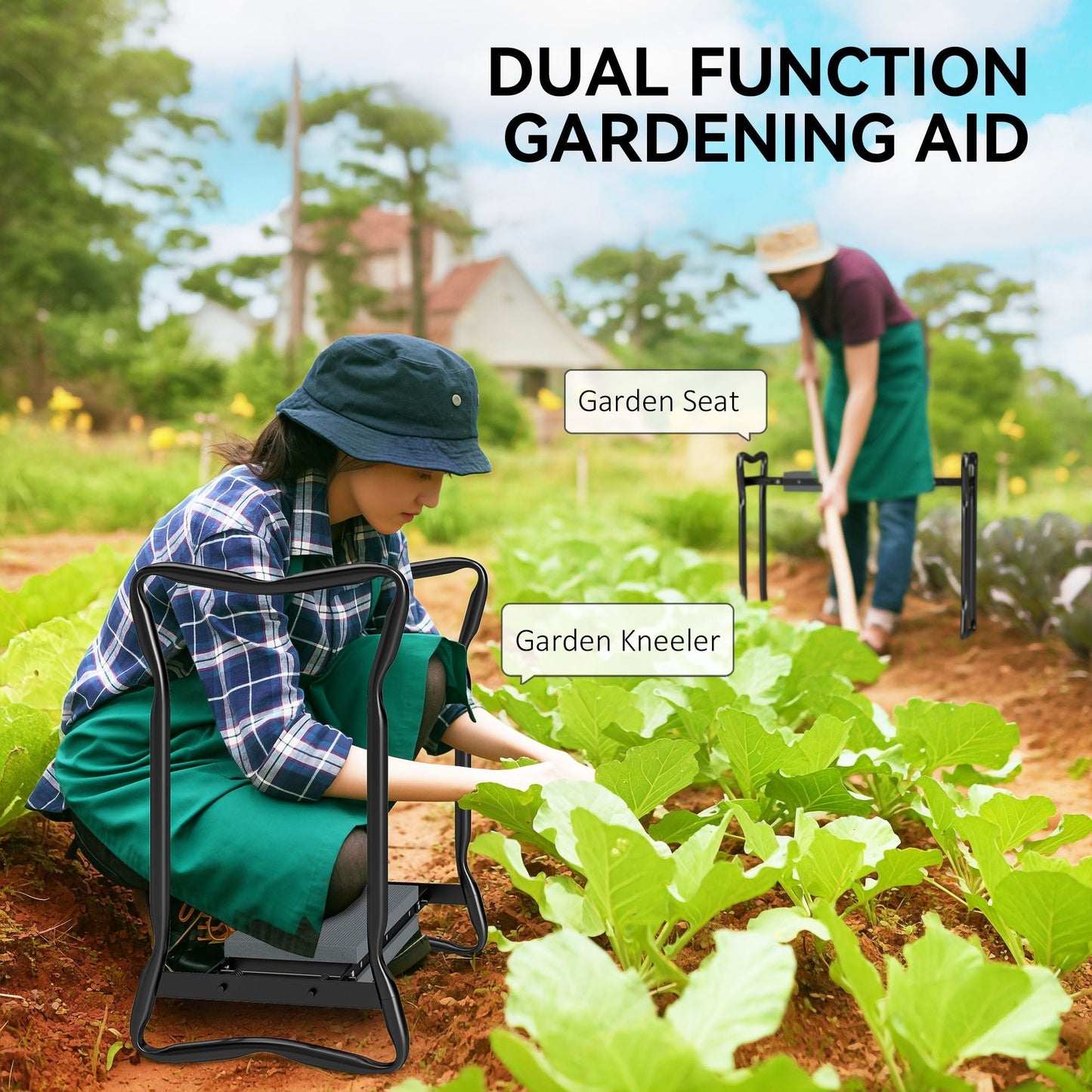 2-in-1 Foldable Garden Kneeler and Seat with Foam Pad and Tool Bag