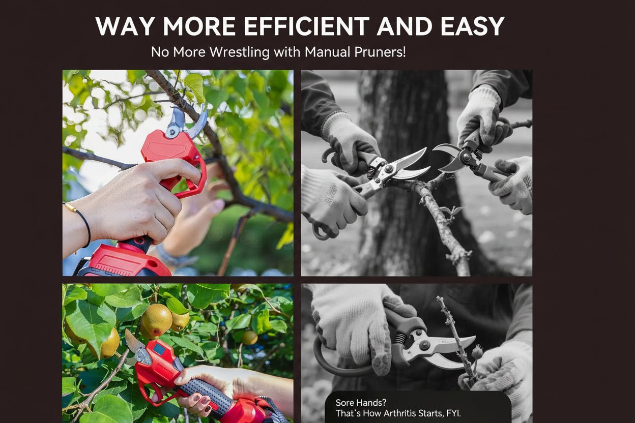 21V Cordless Electric Pruning Shears 28mm with 2 Batteries