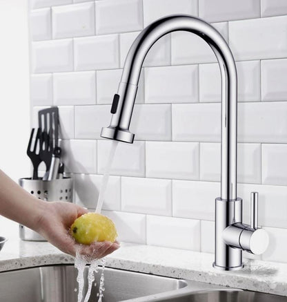 Kitchen Mixer Tap Chrome Pull Out Swivel Spout Stainless Steel
