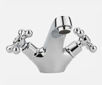 Chrome Cross Handle Basin Tap | Dual Lever Brass Mixer | Classic Bathroom Tap