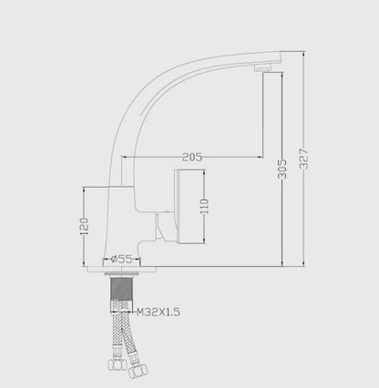 Kitchen Tap Modern Chrome Faucet with Single Lever Control Stainless Steel