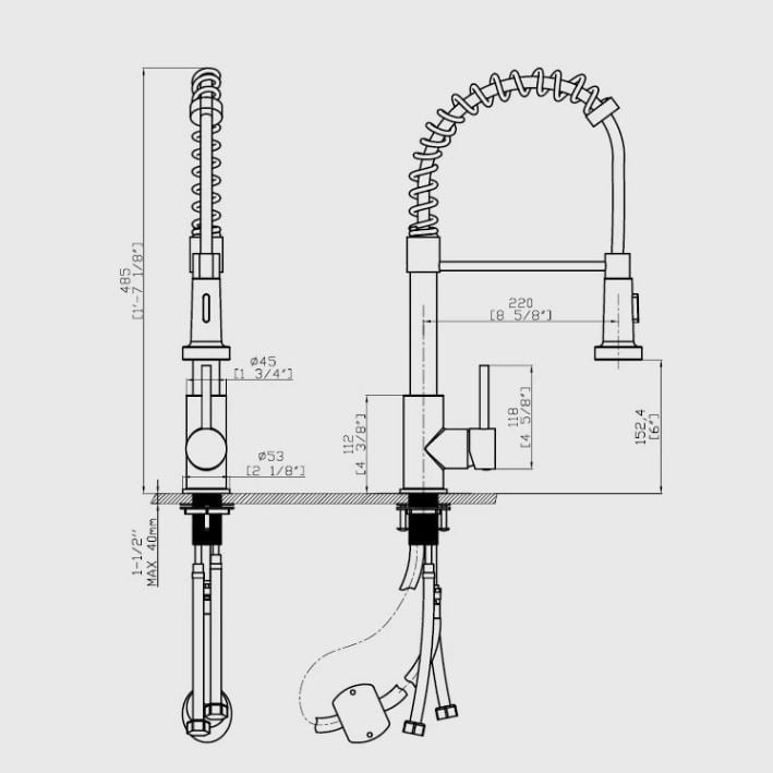 Kitchen Sink Mixer Tap Pull Down Sprayer Chrome Stainless Steel Single Handle Lever