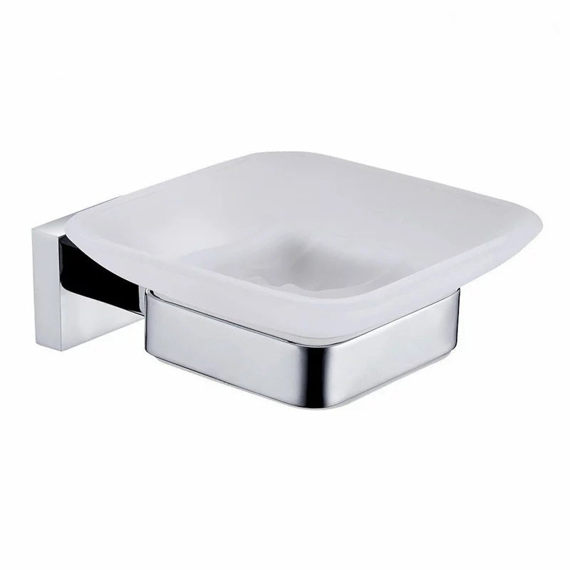 Modern Bathroom Soap Holder Glass Soap Chrome Dish & Holder Wall Mounted Accessory