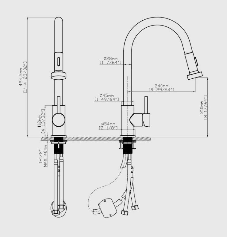 Kitchen Mixer Tap Chrome Pull Out Swivel Spout Stainless Steel