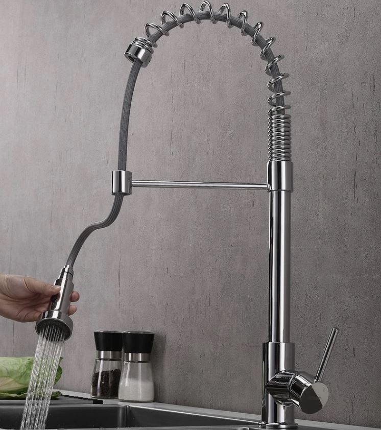 Kitchen Sink Mixer Tap Pull Down Sprayer Chrome Stainless Steel Single Handle Lever