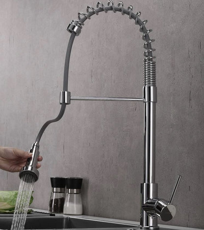 Kitchen Sink Mixer Tap Pull Down Sprayer Chrome Stainless Steel Single Handle Lever