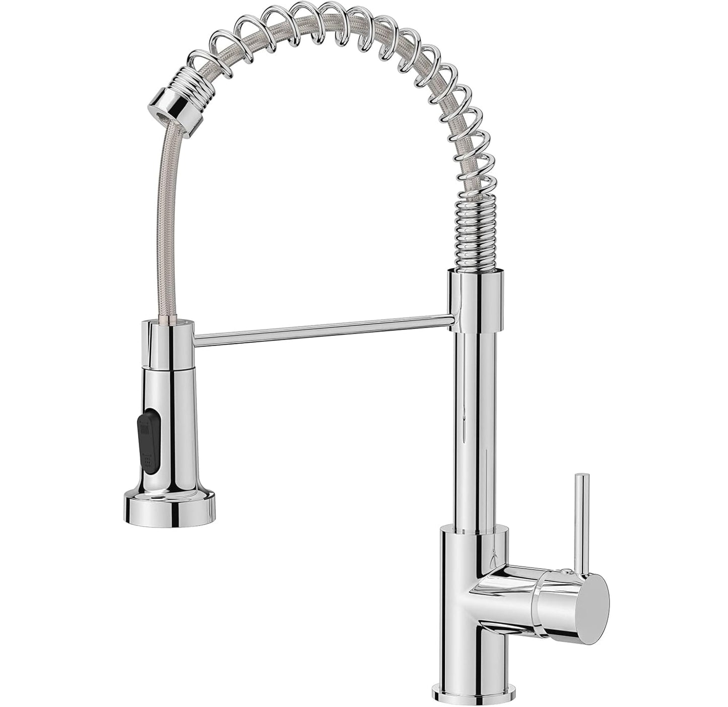 Industrial Spring Kitchen Tap | Pull-Down Spray Mixer | Chrome High-Arc Faucet