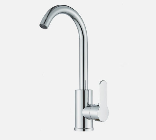 High-Arc Chrome Kitchen Tap | Single Lever Brass Mixer | Minimalist Design