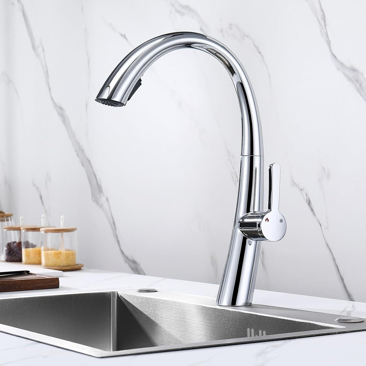 Kitchen Tap Chrome Single Handle Stainless Steel Kitchen Faucet