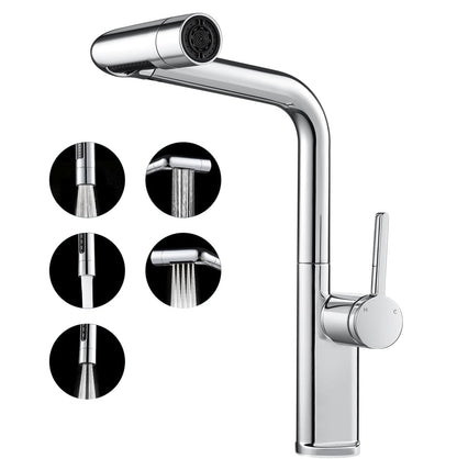 Modern 5-Mode Kitchen Tap | Brass Pull-Down Mixer | Chrome & Brushed Nickel