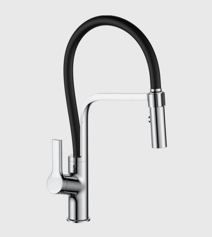 Kitchen Tap Silver/Anthracite Grey Swivel Modern Pull Down Sprayer Stainless Steel