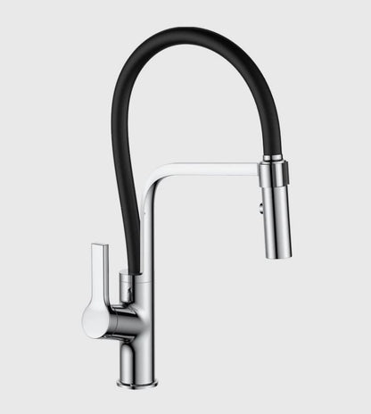 Kitchen Tap Silver/Anthracite Grey Swivel Modern Pull Down Sprayer Stainless Steel