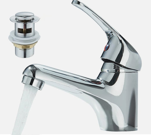 Modern Chrome Basin Tap | Single Lever Brass Mixer | Pop-Up Waste Included