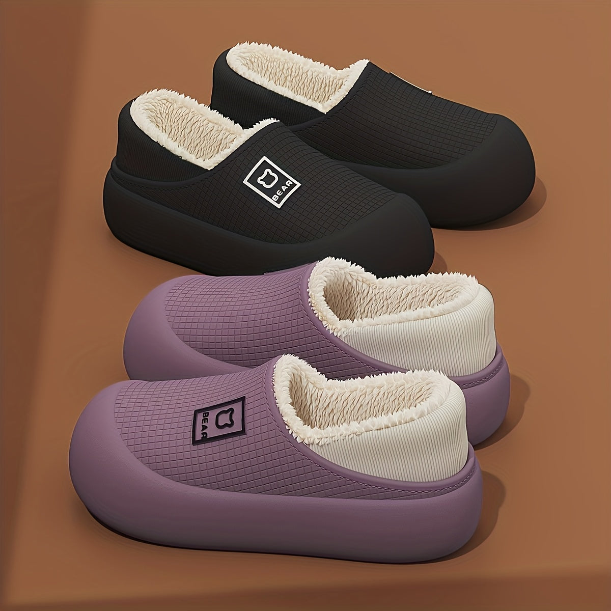 Women’s Fleece Winter Slippers – Non-Slip Cartoon Bear House Shoes