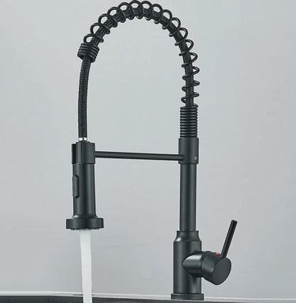 Black Spring Kitchen Tap | High-Arc Pull-Down Brass Mixer | Industrial Design
