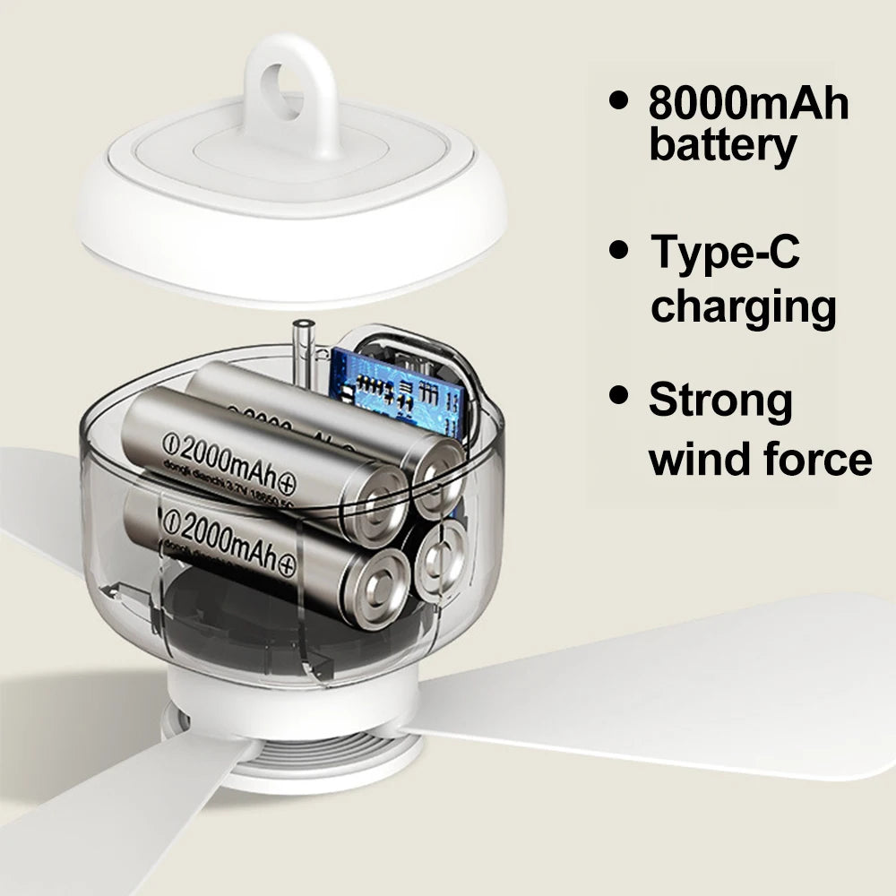Portable Hanging Ceiling Fan - LED light