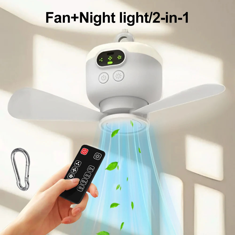 Portable Hanging Ceiling Fan 8000mAh Rechargeable LED Light Remote Control - UK