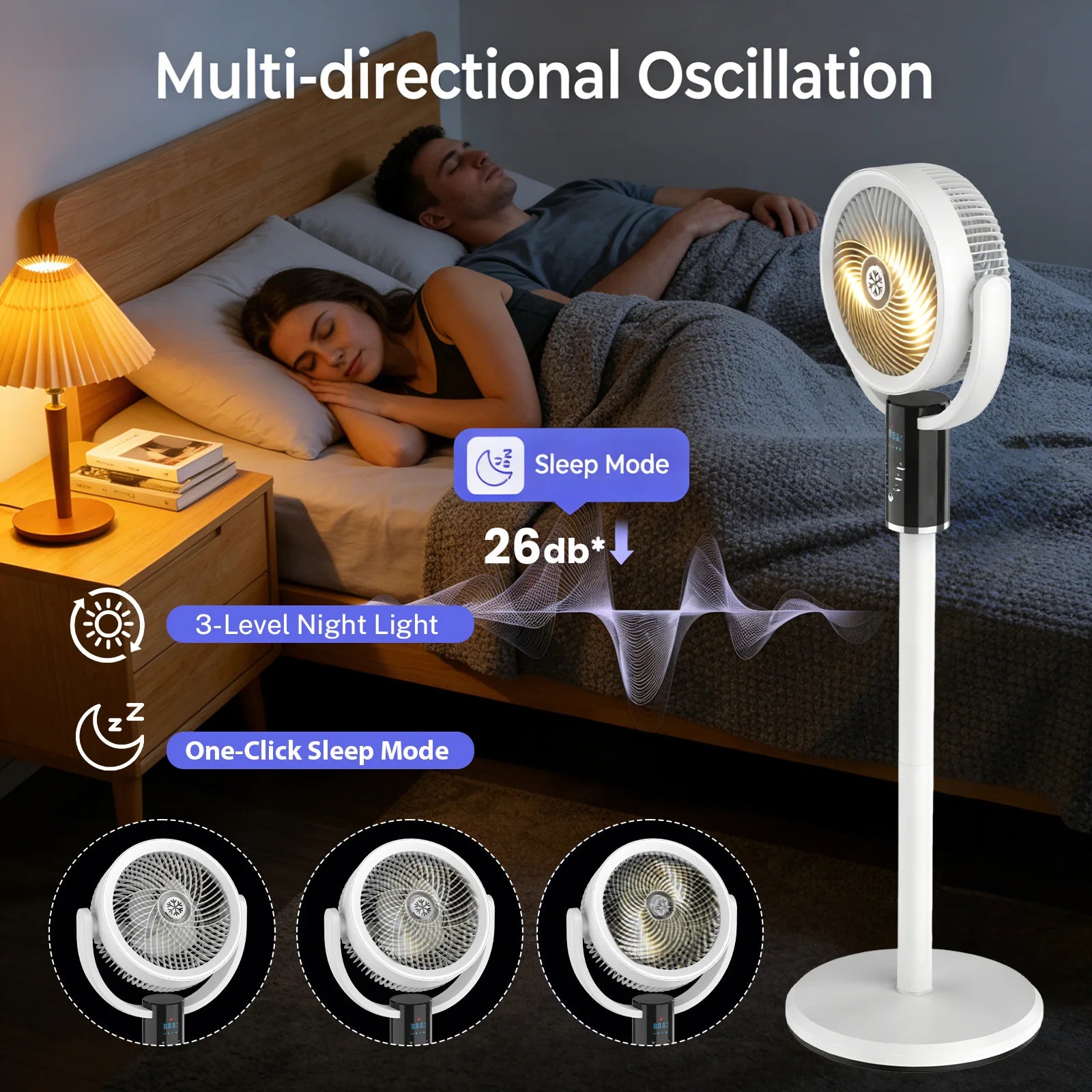 Rechargeable Pedestal Fan USB-C - 8 speeds