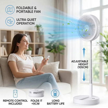 9 Inch Portable Fan Telescopic 8000mAh Rechargeable Remote Control - UK
