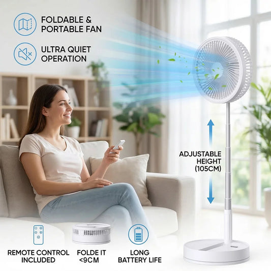 9 Inch Portable Fan Telescopic 8000mAh Rechargeable Remote Control - UK