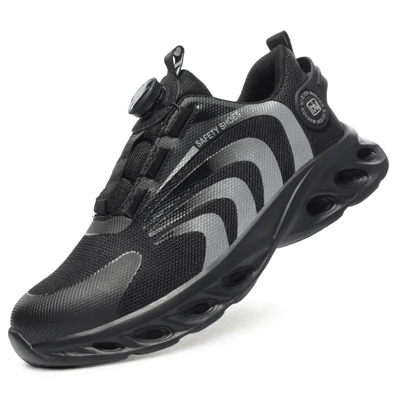 Safety and protection shoes with rotating button lace