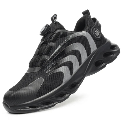 Safety and protection shoes with rotating button lace