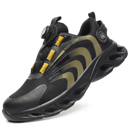 Safety and protection shoes with rotating button lace