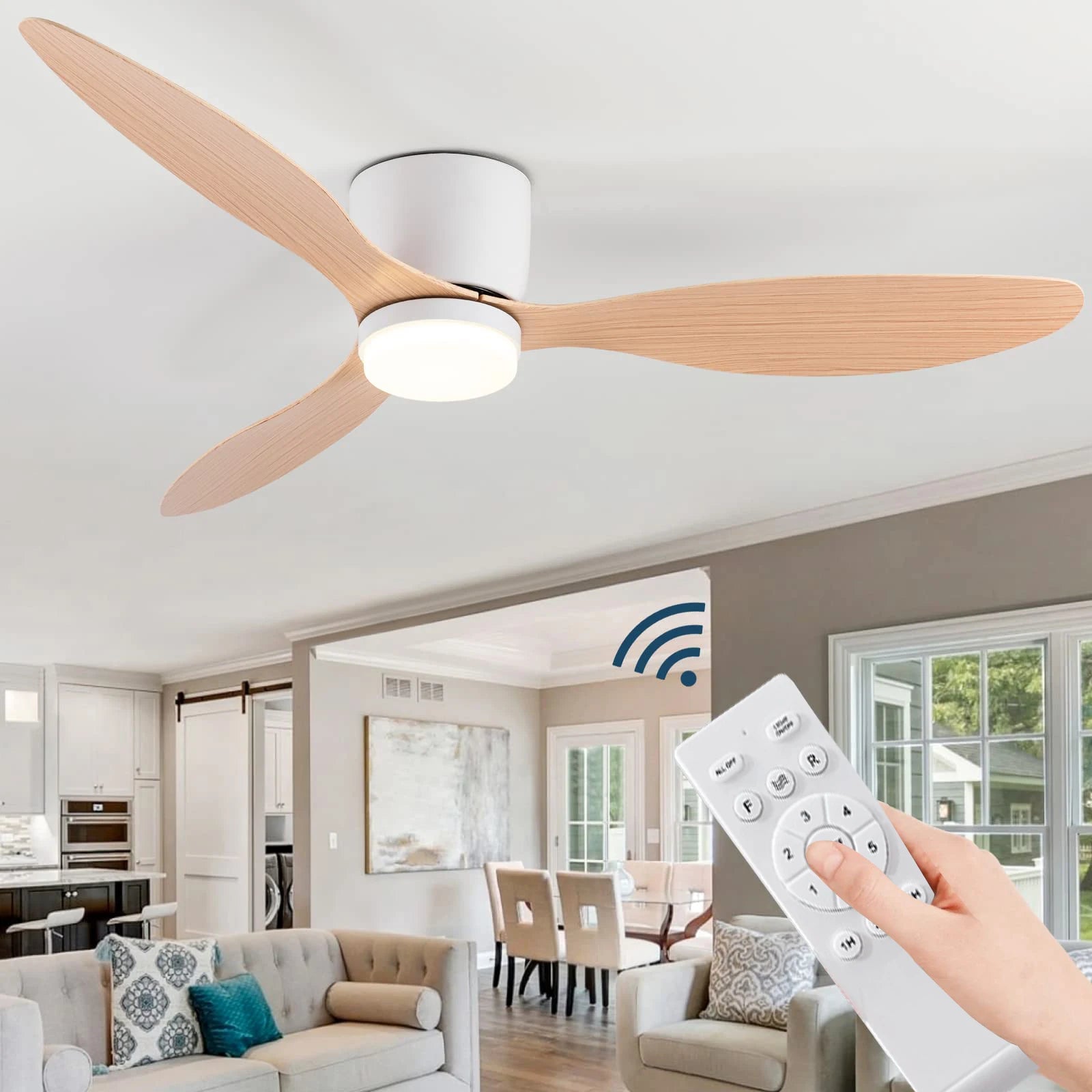 Large Minimalist Ceiling Fan with LED Light and Remote Control - UK