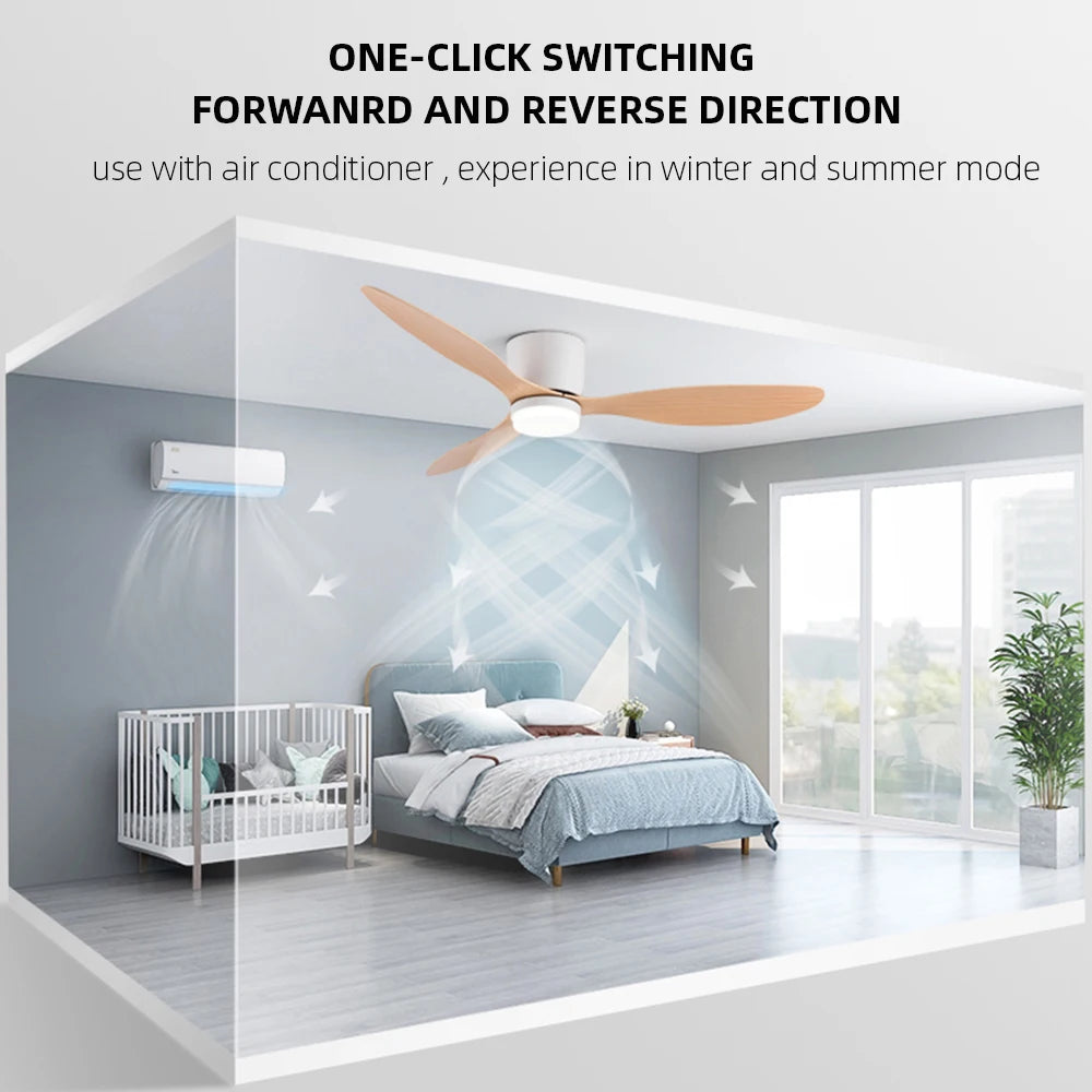 Large Minimalist Ceiling Fan - LED light on