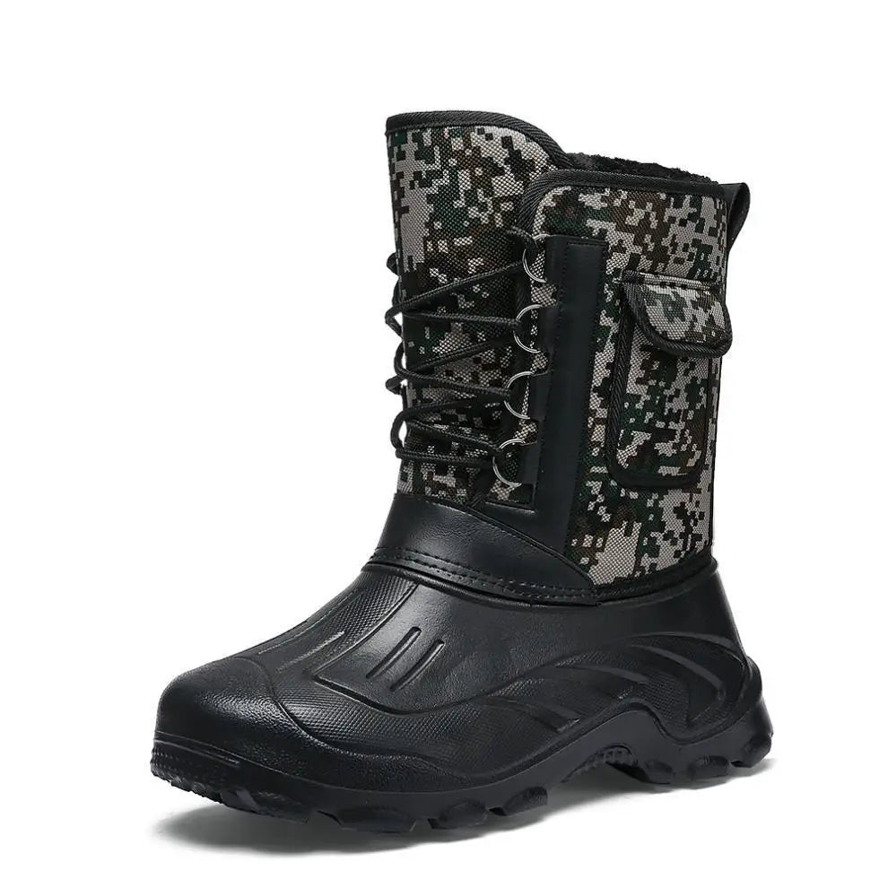 Fur Lined Rain & Snow Work Shoes, Warm Mid-Calf Outdoor Motorcycle Boots