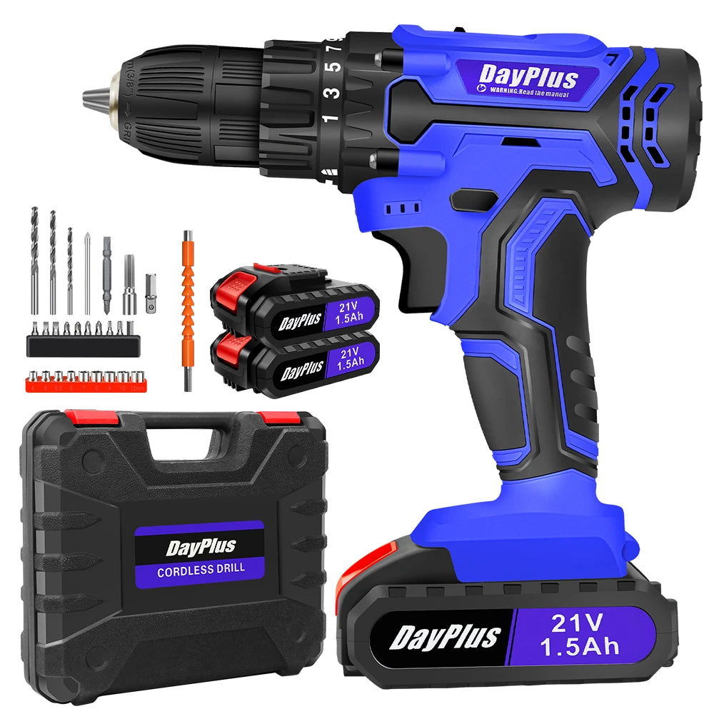 21V Cordless Drill Kit | 45Nm Impact Driver | LED Light | UK Stock Fast Delivery