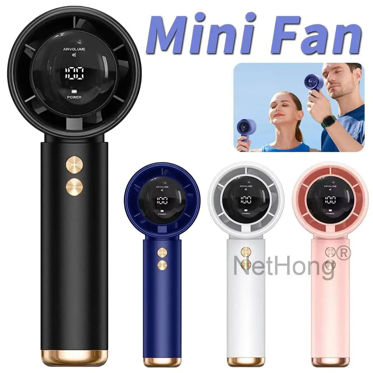 Handheld Mini Fan Rechargeable Foldable 3 Speeds 3000mAh LED Display - UK
