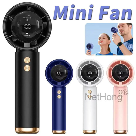 Handheld Mini Fan Rechargeable Foldable 3 Speeds 3000mAh LED Display - UK