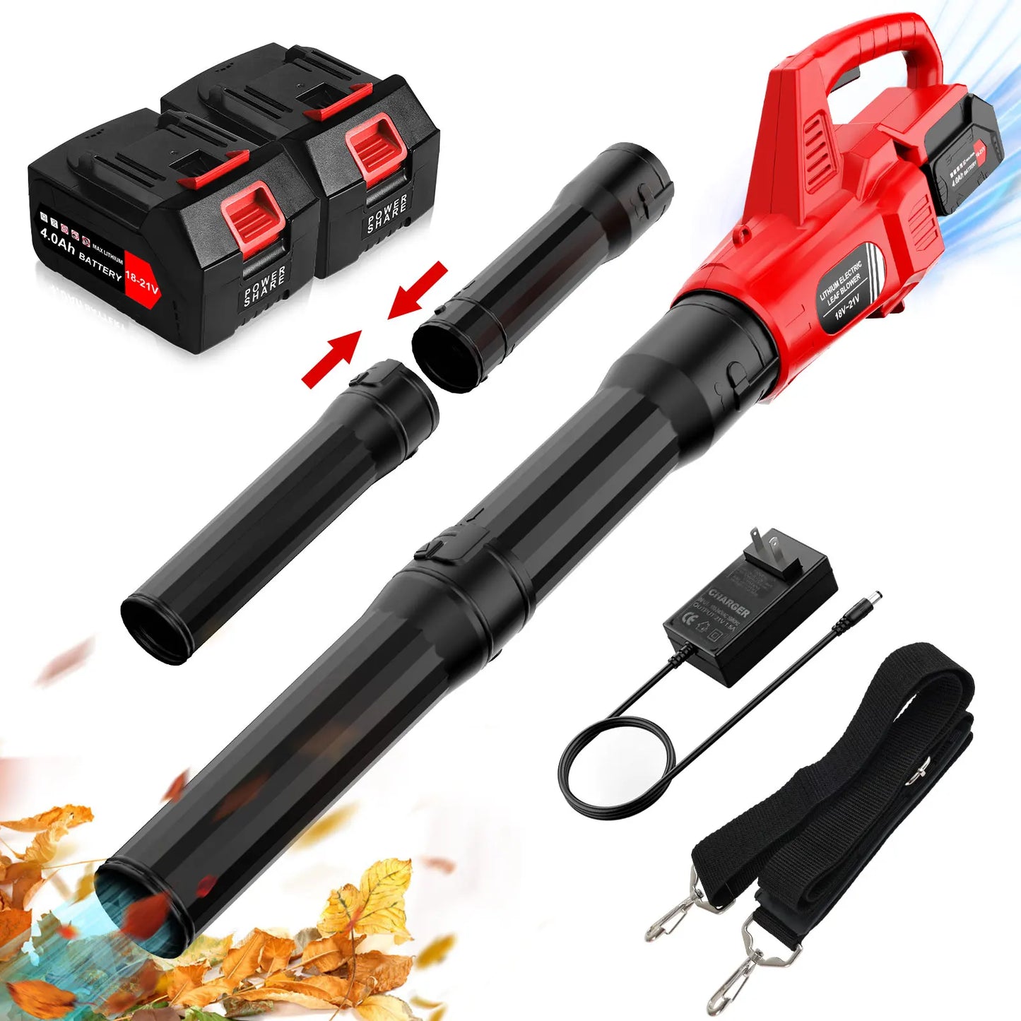 21V Cordless Leaf Blower 580CFM | Dual Battery & Charger | Garden Patio Lawn